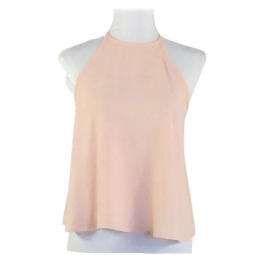 Swing Top Open Back Halter Neck Button Closure Short Waisted Pink Size Small